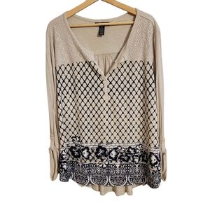 Style & Co. Mixed Print Henley Top